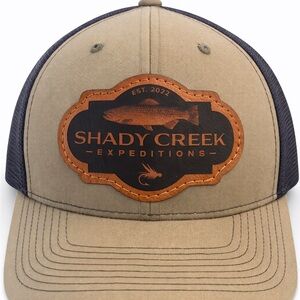 Shady Creek Expeditions Trucker Hat Khaki Black Mesh Snapback Fishing Cap